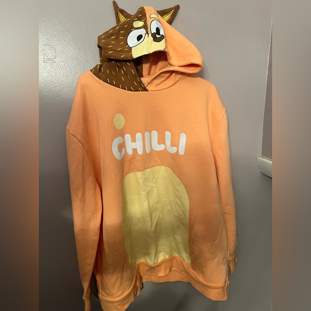 Women’s Bluey Chilli Orange Hoodie with Character Design Like New Size XL